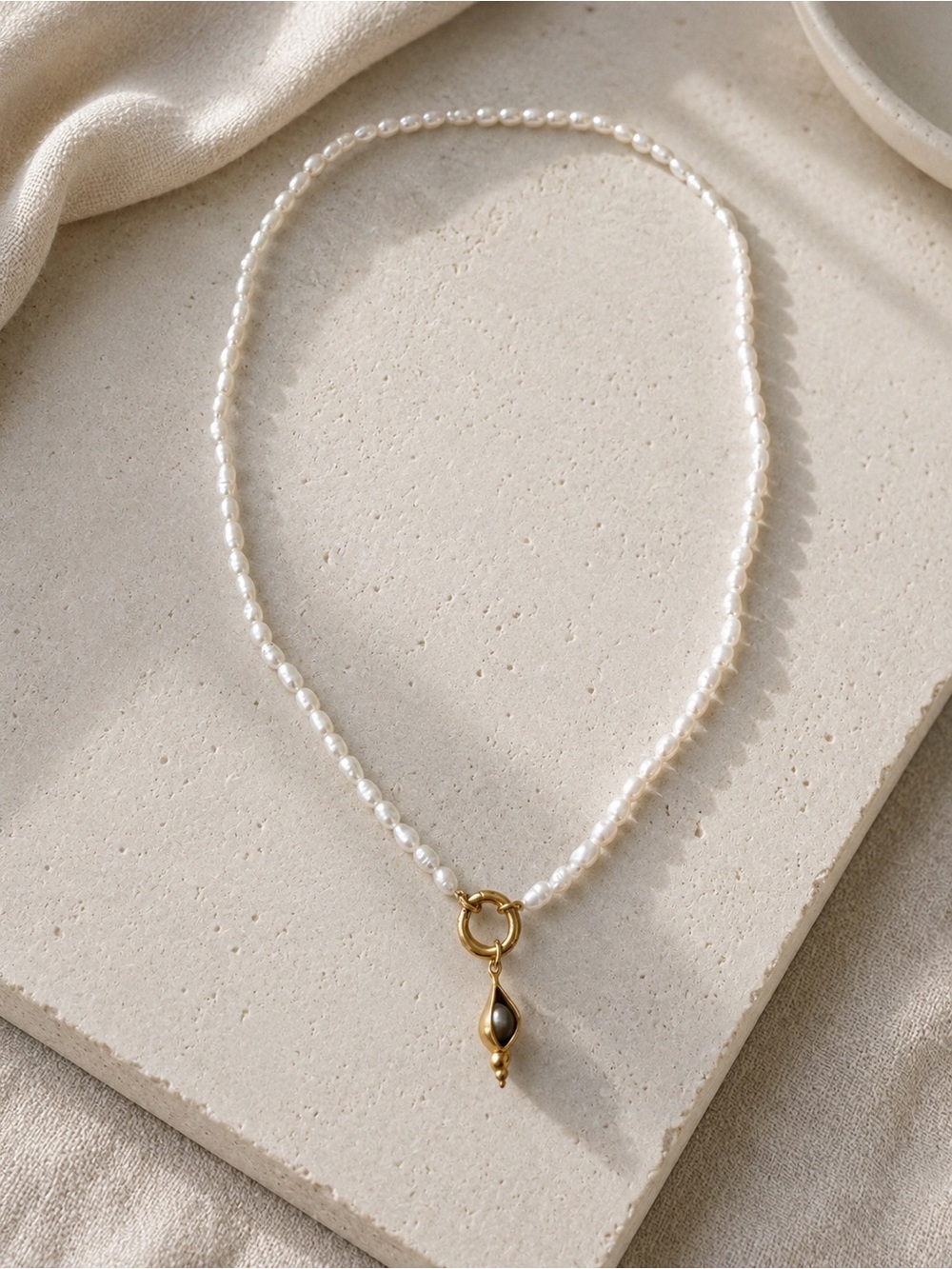 Freshwater Pearl Necklace 18.5” 18K Gold Plated Shell Pendant Coastal Jewelry